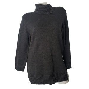AB STUDIO  Dark Charcoal Gray  Button Cowl Neck Turtleneck Sweater Size XL NEW